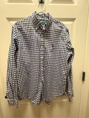 Ralph Lauren Navy and White Gingham Button-Down Shirt